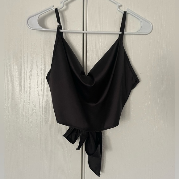 Tops - black tie back satin top